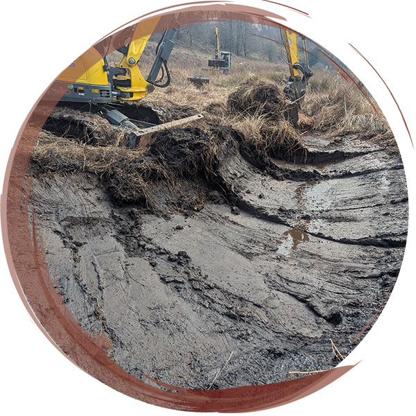 Wetland creation: Scrape being excavated as part of a new wetland mosaic for the Mersey Environmental Advisory Trust