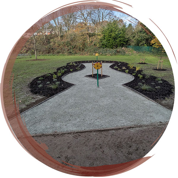 Sensory garden with fragrant plants, fruit trees and children’s talking tube installed