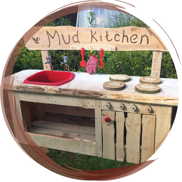 Mud Kitchens and sand pits or other creative play equipment can be made and are a great way for kids to learn and develop